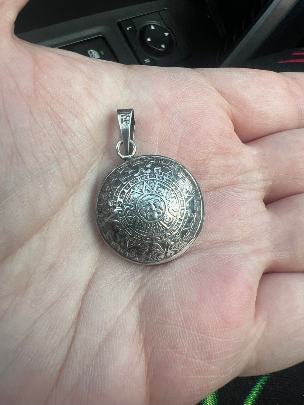 Sterling Silver Aztec Calendar Medallion Pendant
